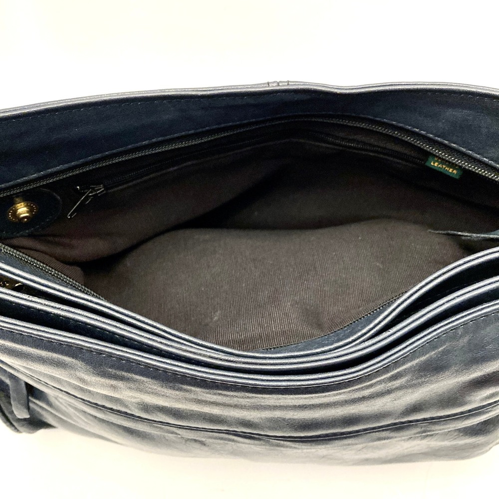 Vtg SAS Shoulder Bag Navy Blue Leather Purse Hand Sewn Made USA Pockets - Picture 11 of 13